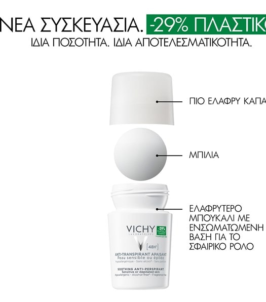 Déodorant 48h Αποσμητικό Roll-On για Ευαίσθητες Επιδερμίδες λιγότερο πλαστικό