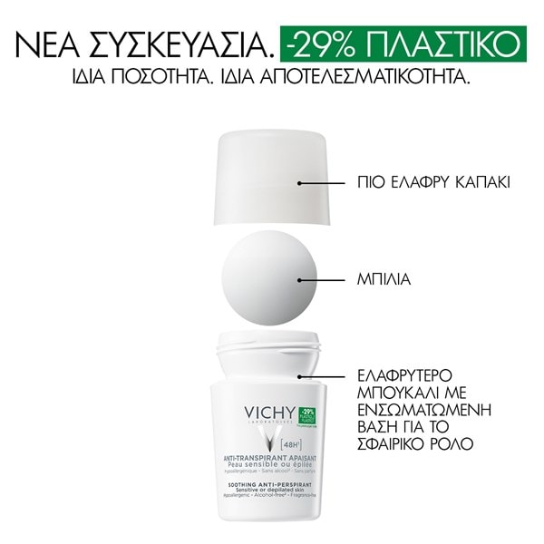 Déodorant 48h Αποσμητικό Roll-On για Ευαίσθητες Επιδερμίδες λιγότερο πλαστικό
