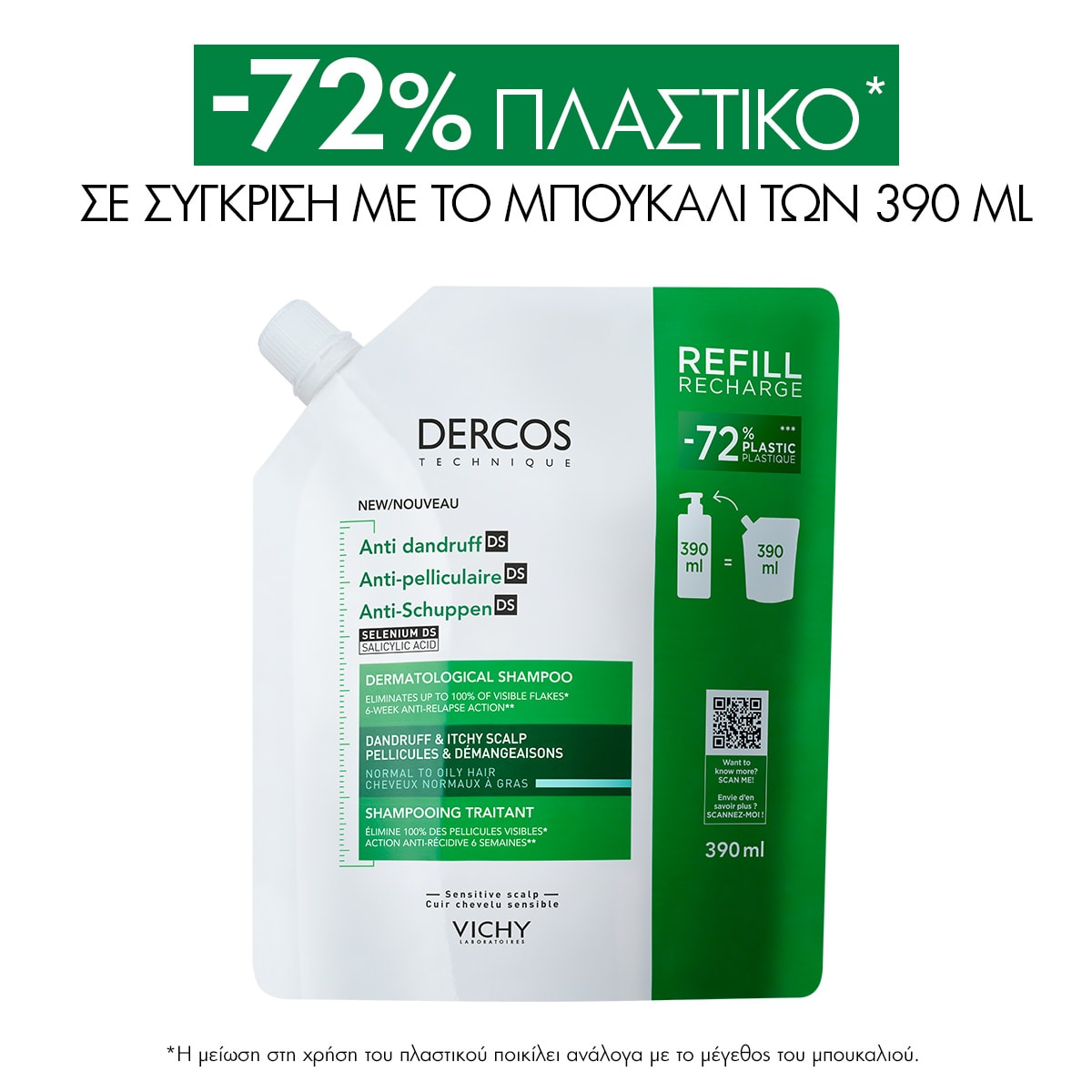 Dercos Refill Αντιπιτυριδικό Σαμπουάν λιγότερο πλαστικό